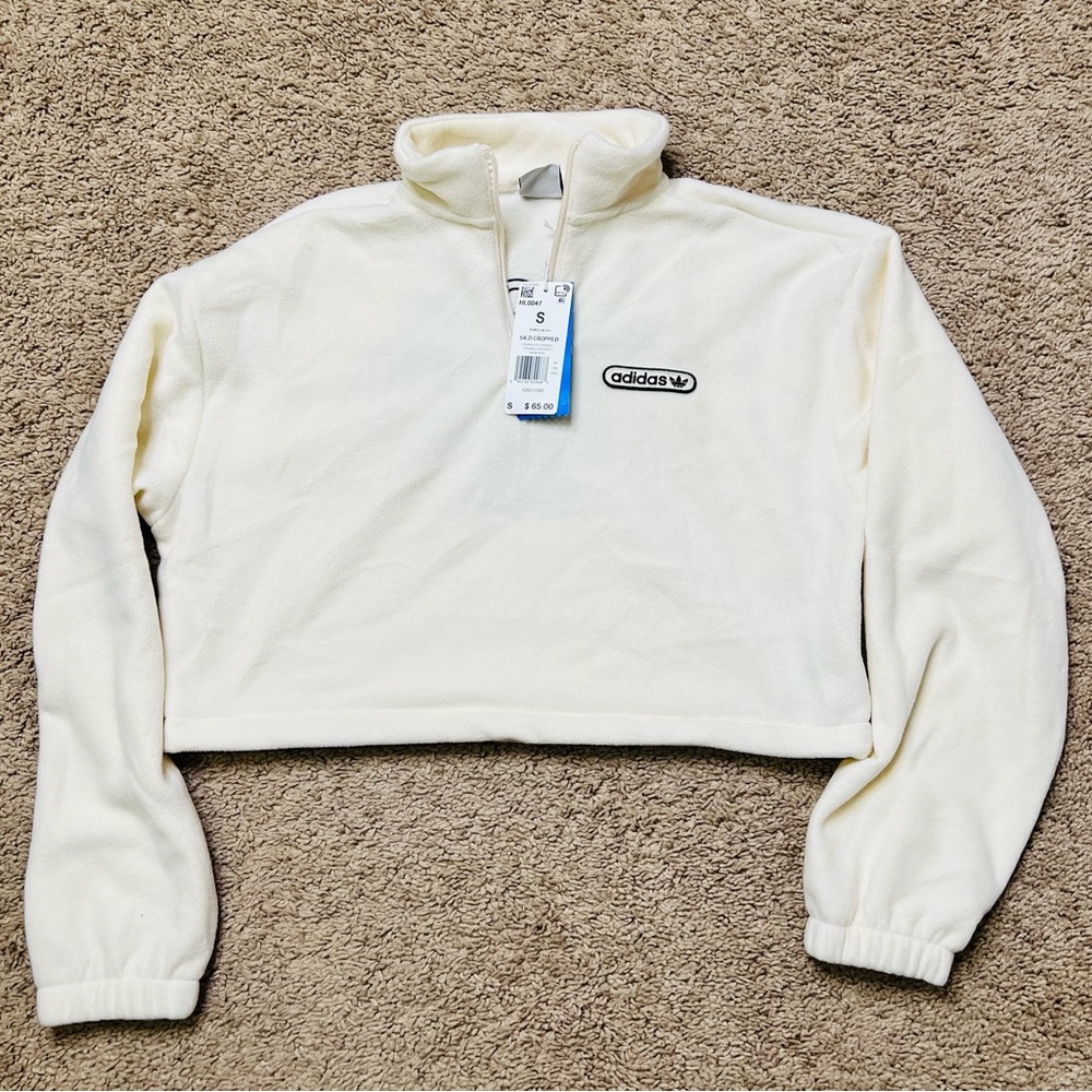 BNWT, Women’s Adidas Original Polar Fleece 1/4 zip cropped top, size Small, wht